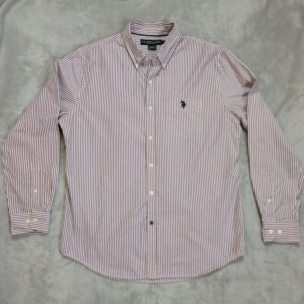 U.S. Polo Assn. Brown & White Stripe Button Down Long Sleeve Shirt Sz L